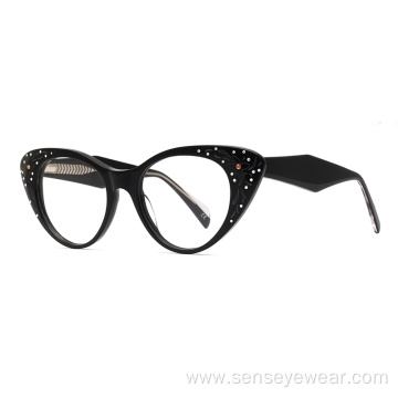 Fashion Women Rhinestone Acetate Optical Frame Glasses